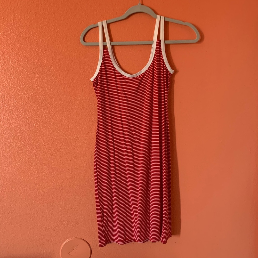 Red and white stripped mini dress